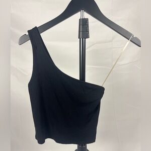 Garage Ribbed One Shoulder Black Crop Top Size Small